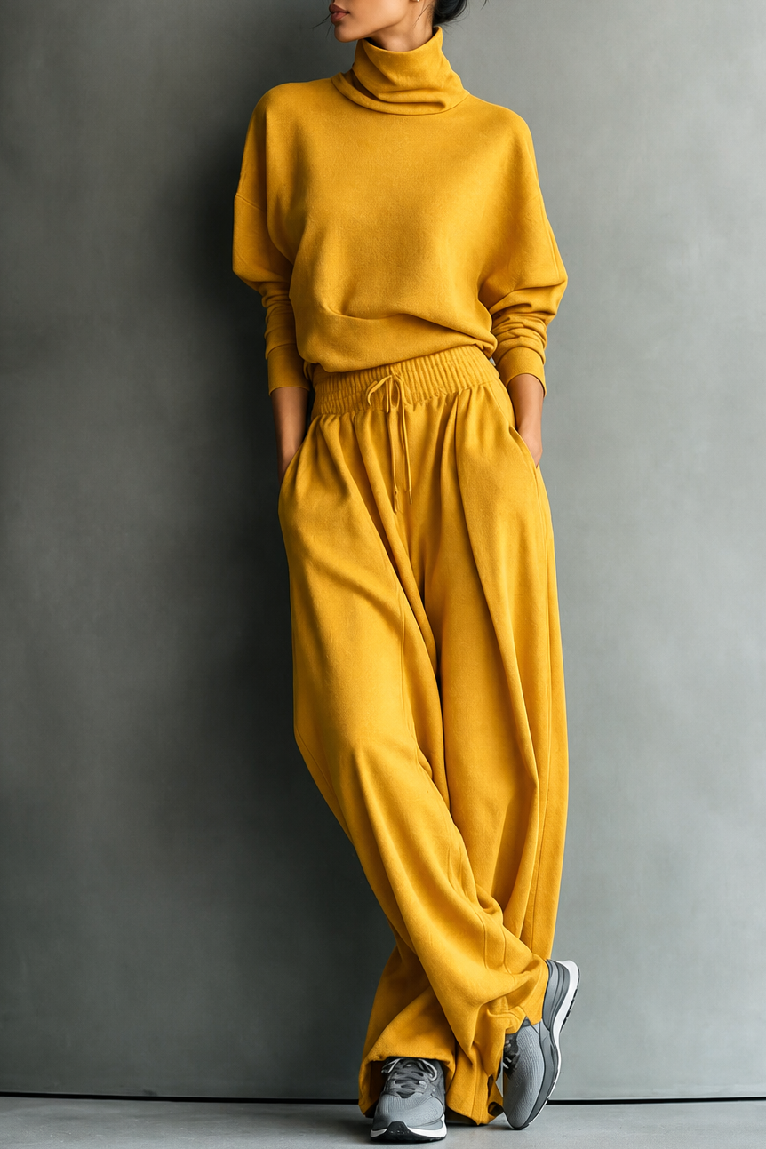 Turtleneck two-piece set in yellow