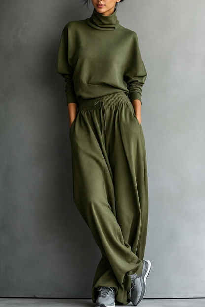 Turtleneck two-piece set in olive green