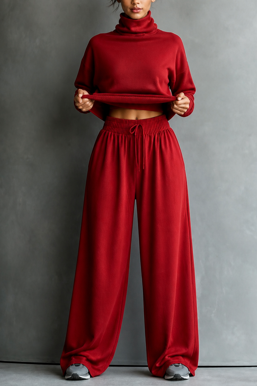 Turtleneck two-piece set in dark red