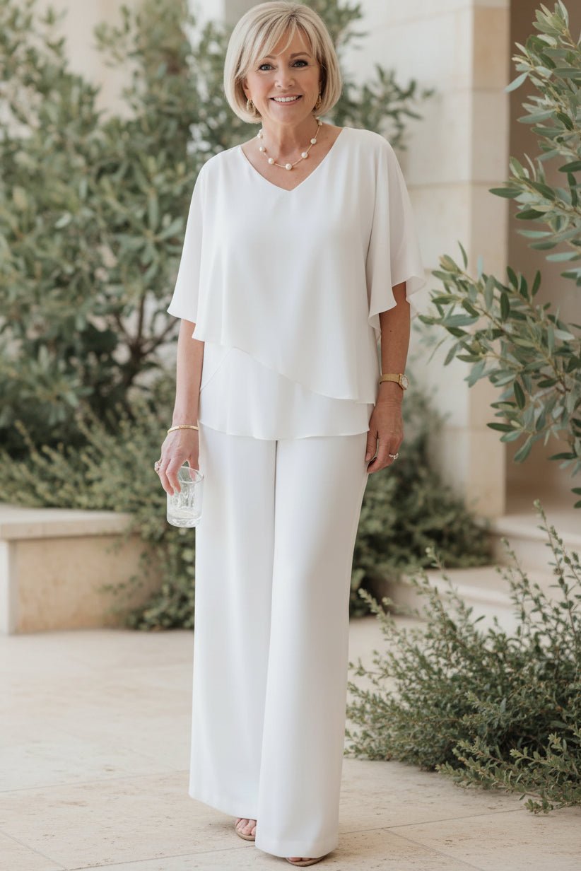 Cape two-piece set in white