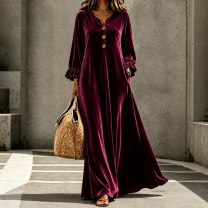 Long sleeve empire waist maxi dress in wine red