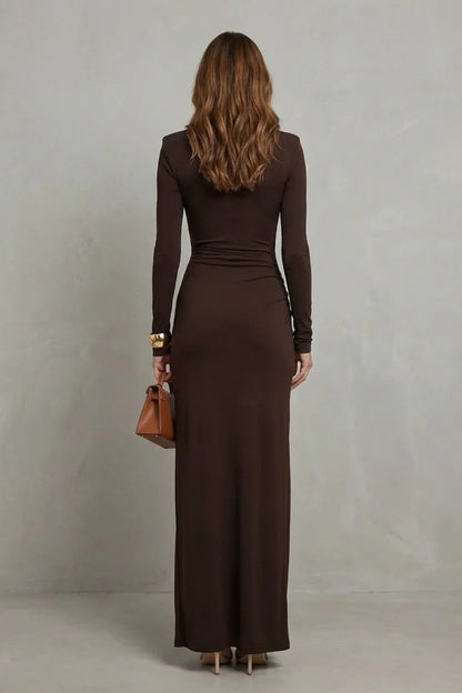 Long sleeve ruched maxi dress, detail view