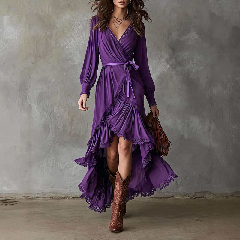 Fiammetta tiered ruffle skirt set in purple, front view