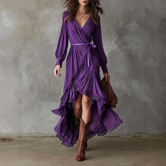 Fiammetta tiered ruffle skirt set in purple, front view
