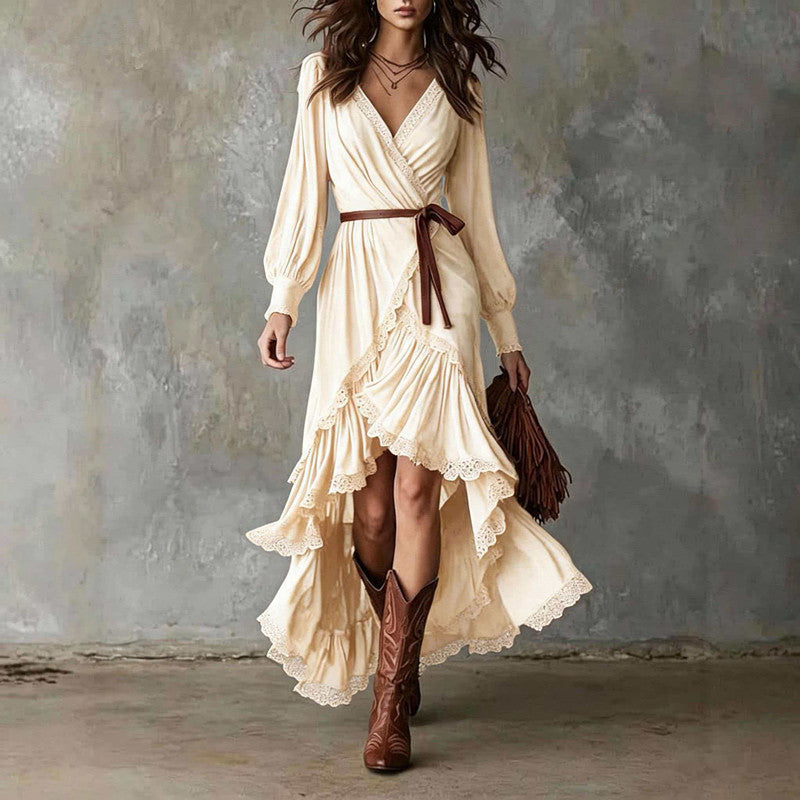 Tiered ruffle skirt set in beige