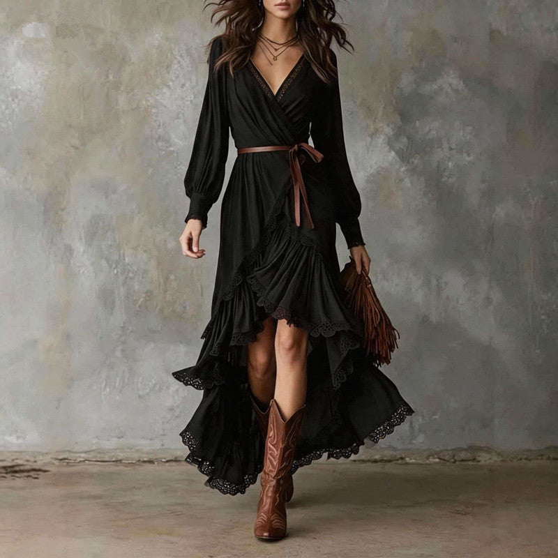 Tiered ruffle skirt set in black