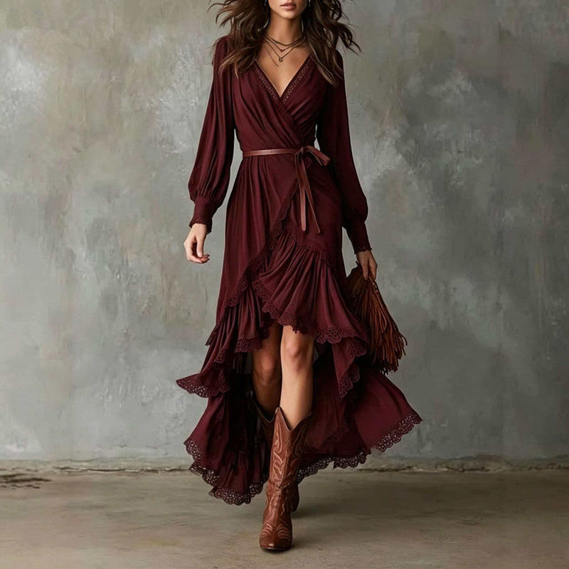 Tiered ruffle skirt set in burgundy