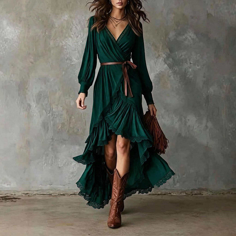 Tiered ruffle skirt set in green