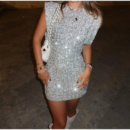 Sequin party mini dress, side view