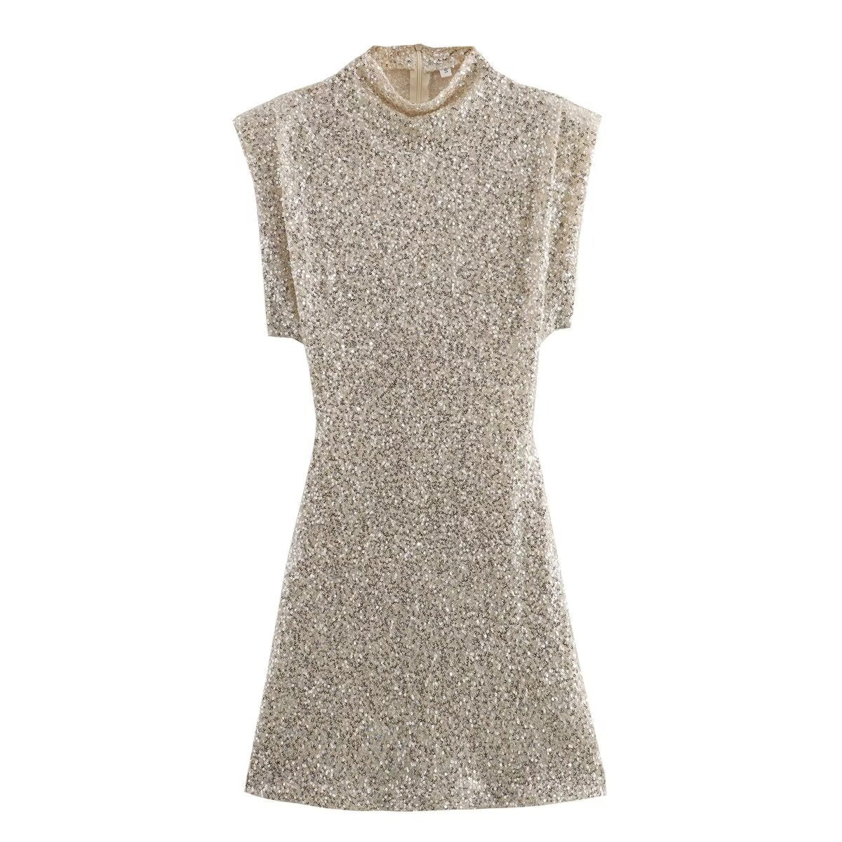 Sequin party mini dress, close-up of the fabric