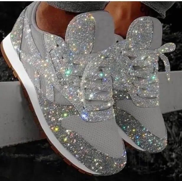 Ginger sequin platform sneakers in silver, front view