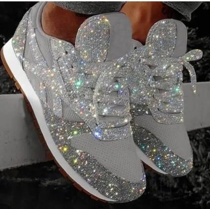 Ginger sequin platform sneakers in silver, front view
