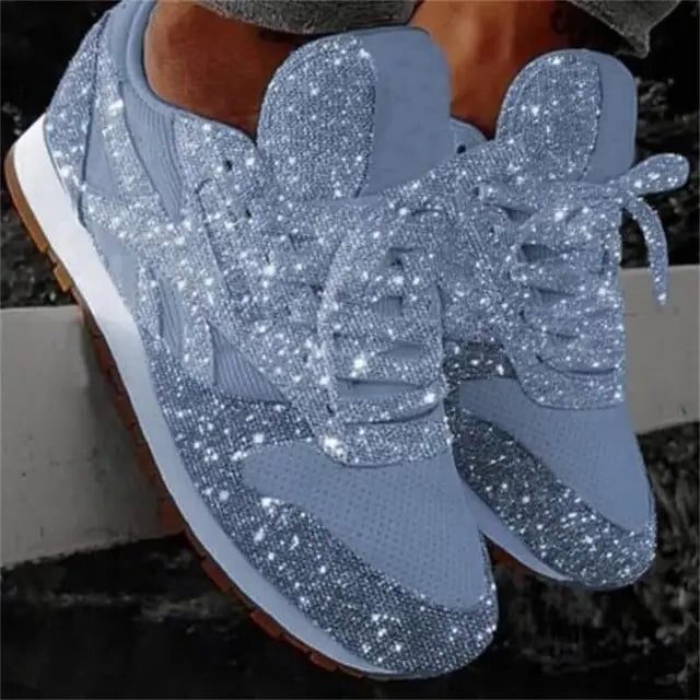 Sequin platform sneakers in light blue