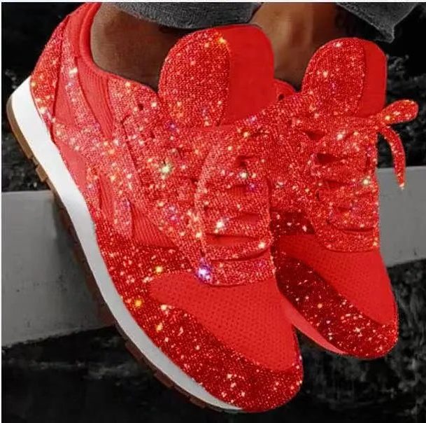 Sequin platform sneakers in red