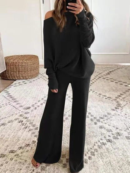 Asymmetric sweater set in black