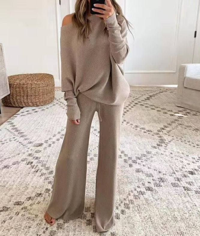 Asymmetric sweater set in khaki
