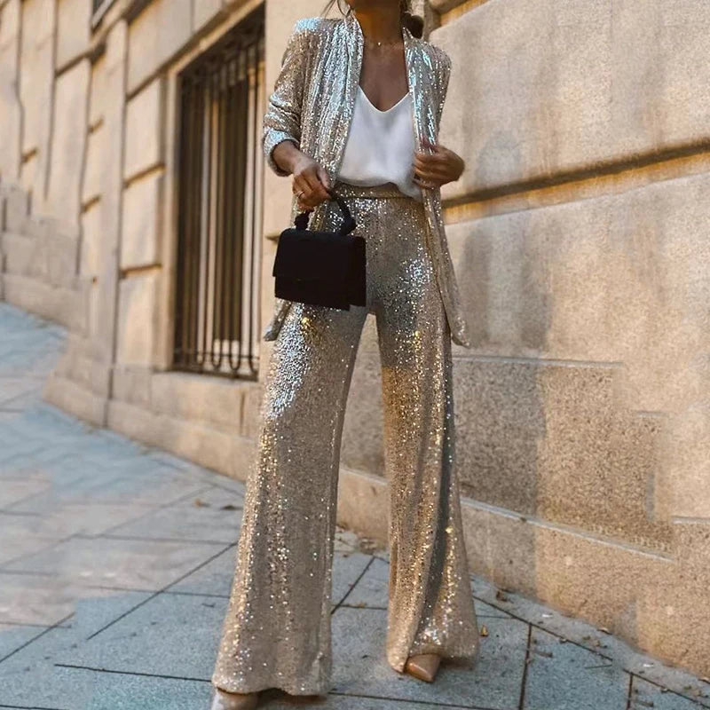 Sequin two-piece set in apricot