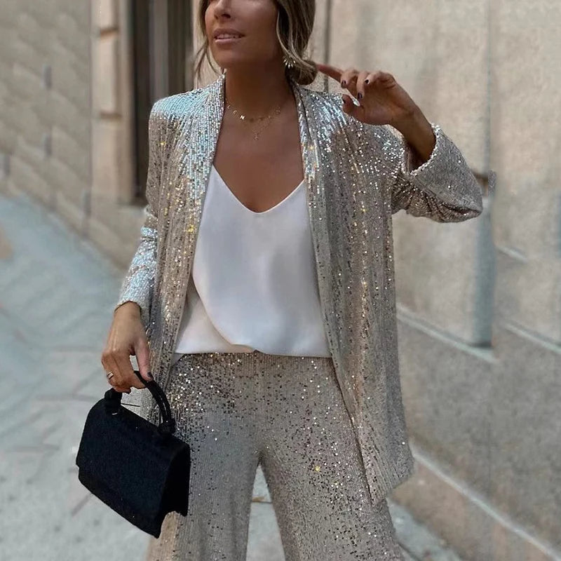 Sequin two-piece set in silver