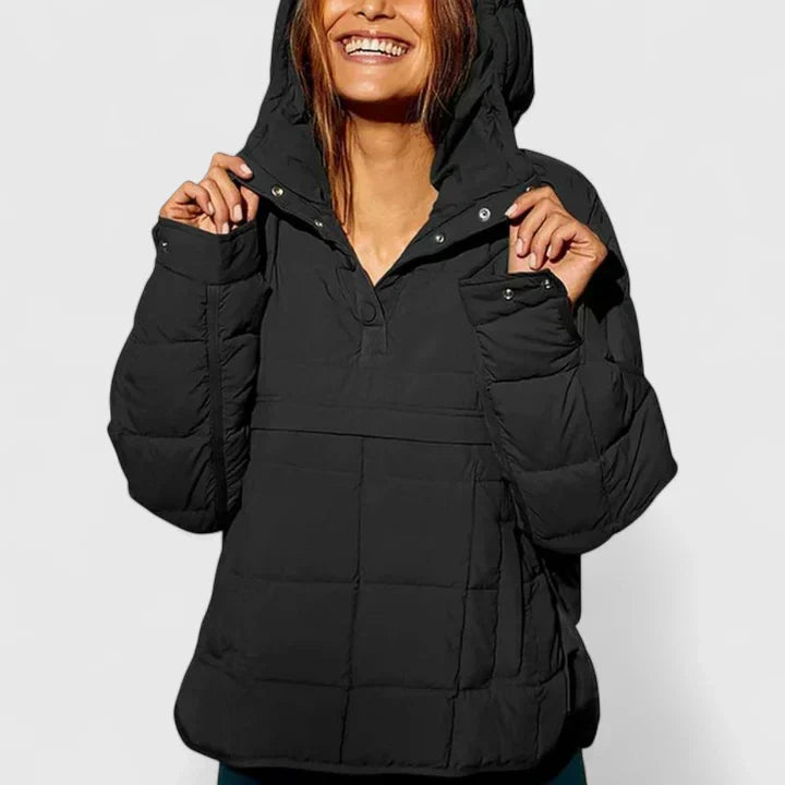 Women's Gudrun hooded button-front longline coat in Black