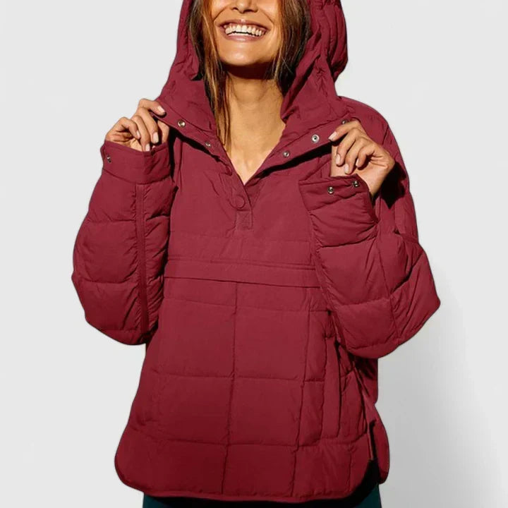 Women's Gudrun hooded button-front longline coat in Claret