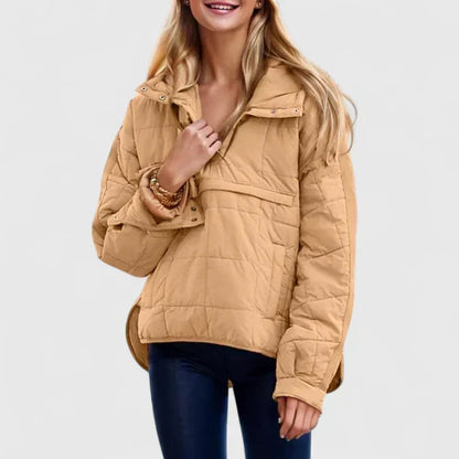Women's Gudrun hooded button-front longline coat in Light Brown