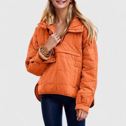 Women's Gudrun hooded button-front longline coat in Orange