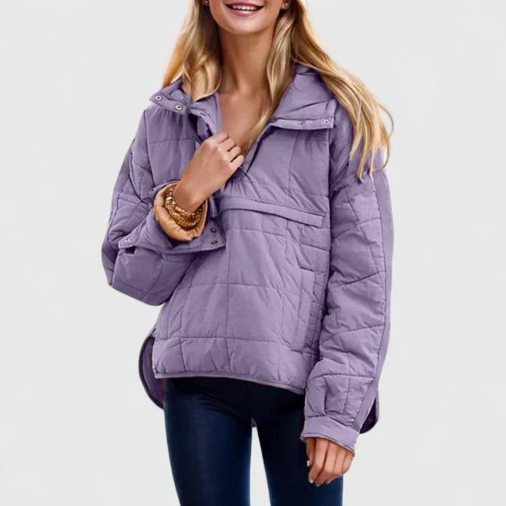 Women's Gudrun hooded button-front longline coat in Purple