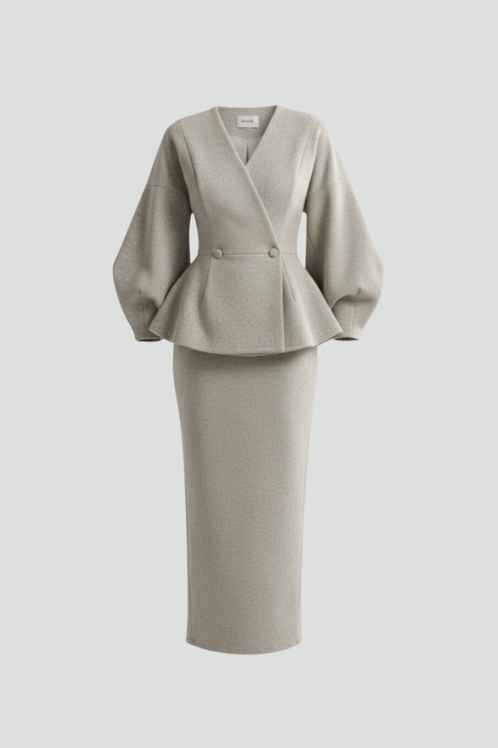 Gwendolyn puff sleeve skirt suit, front view