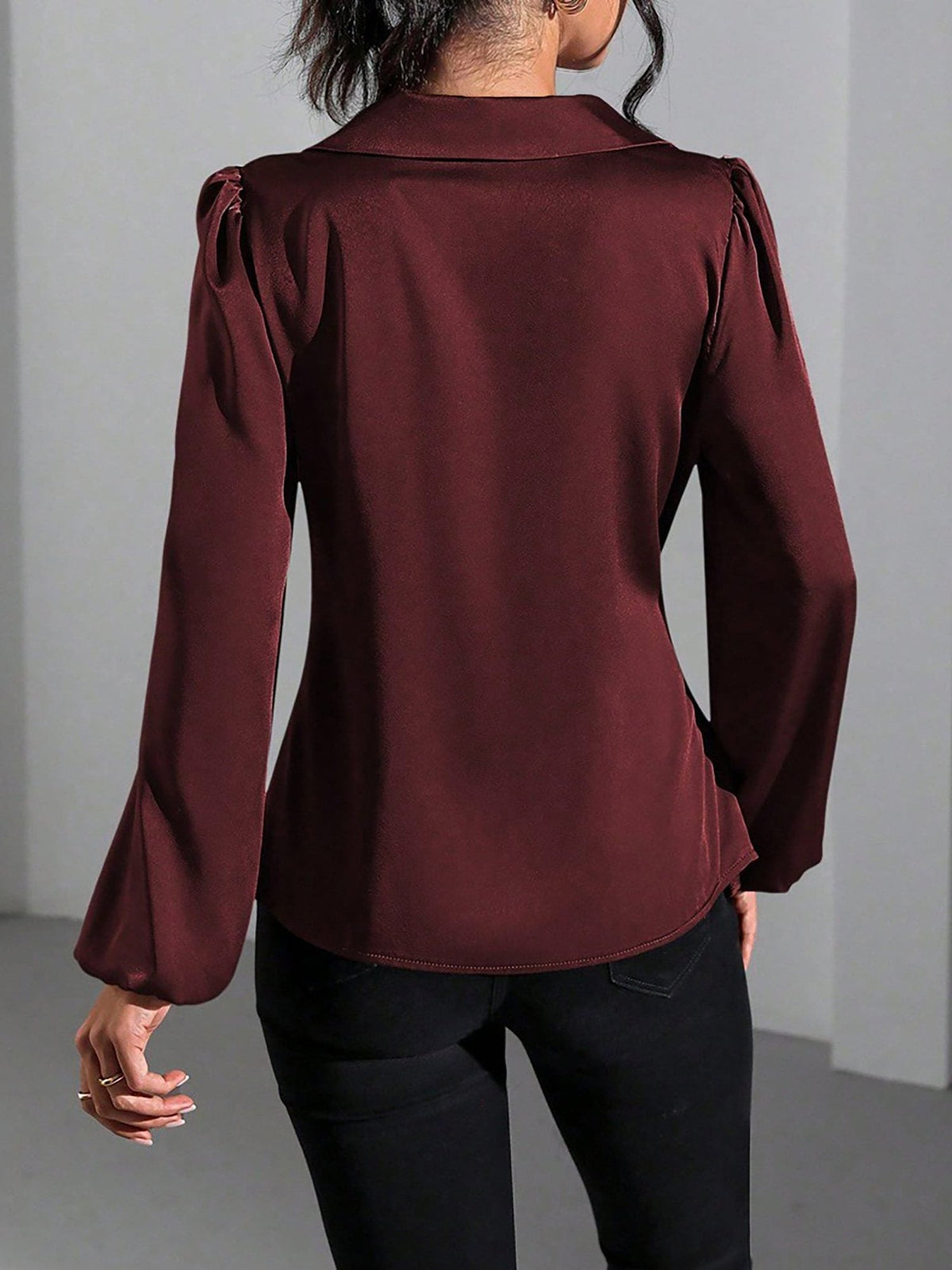 Puff sleeve wrap top, view 2