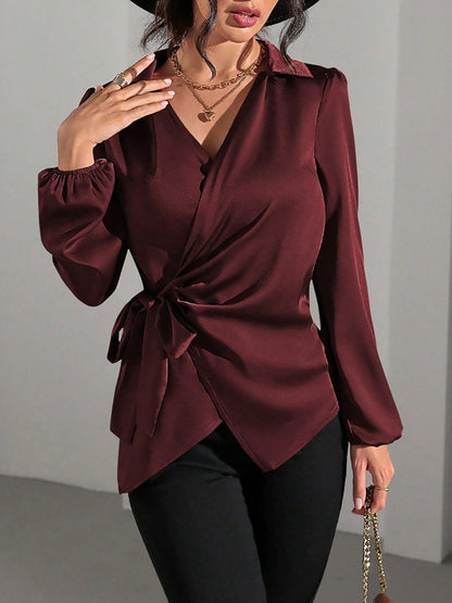 Puff sleeve wrap top, view 3