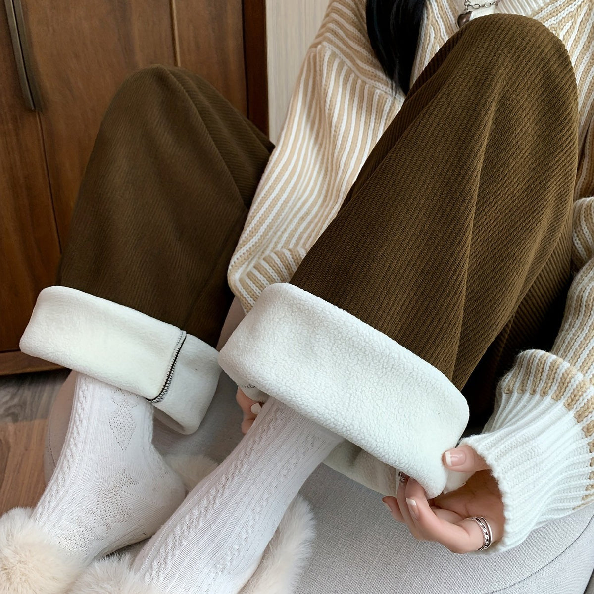 Women's Hedvig fleece-lined wide-leg pants in Ginger