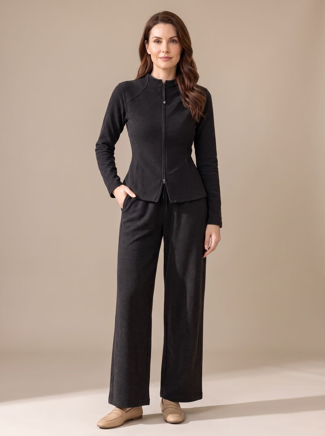Hilary zip-front knit set, front view