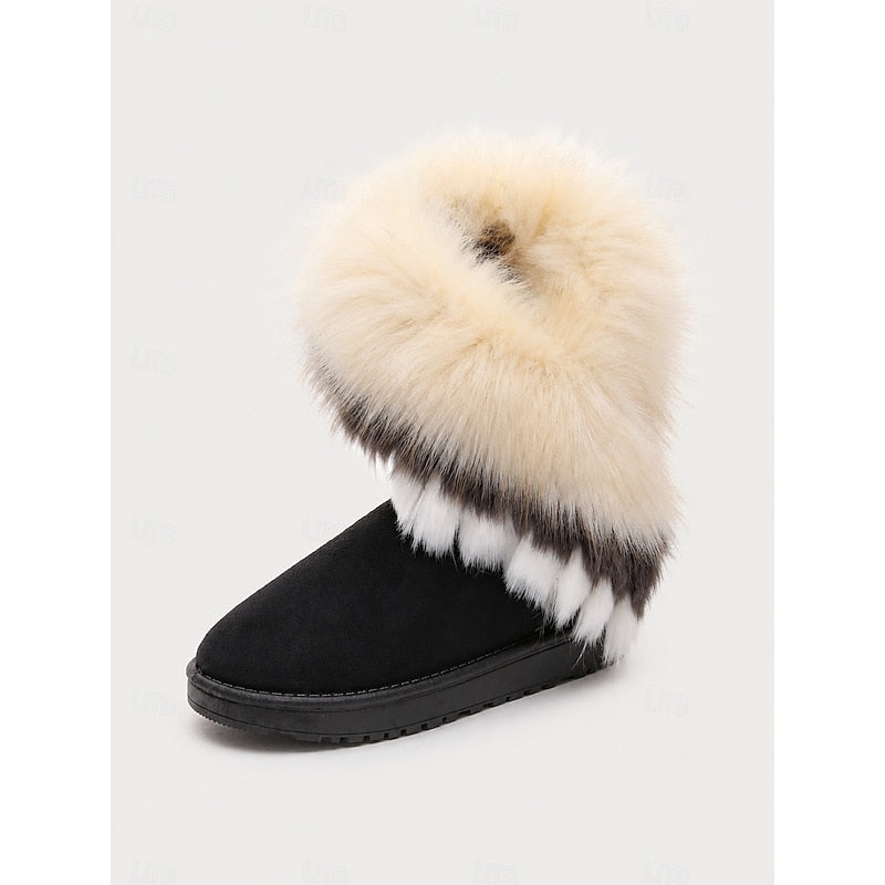 Women's Hilde fluffy-trim pull-on winter boots in Black and White