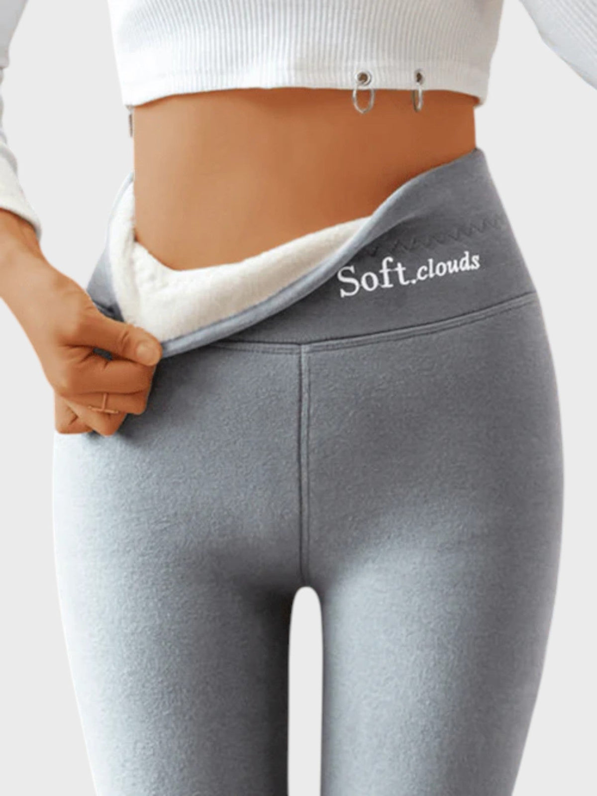 Fleece-lined high-waisted leggings, full length view