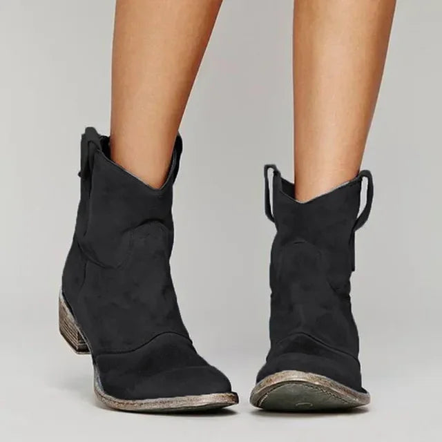 Women's Idun block-heel western ankle boots in Black