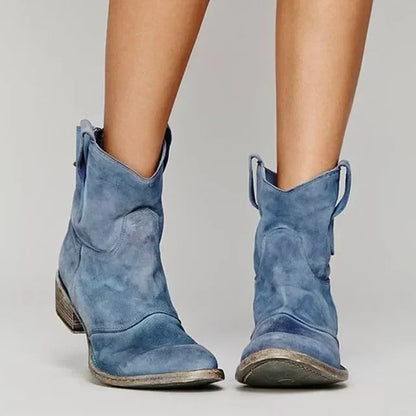 Women's Idun block-heel western ankle boots in Blue