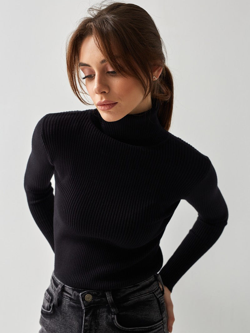 Women's Inga ribbed turtleneck sweater in Black