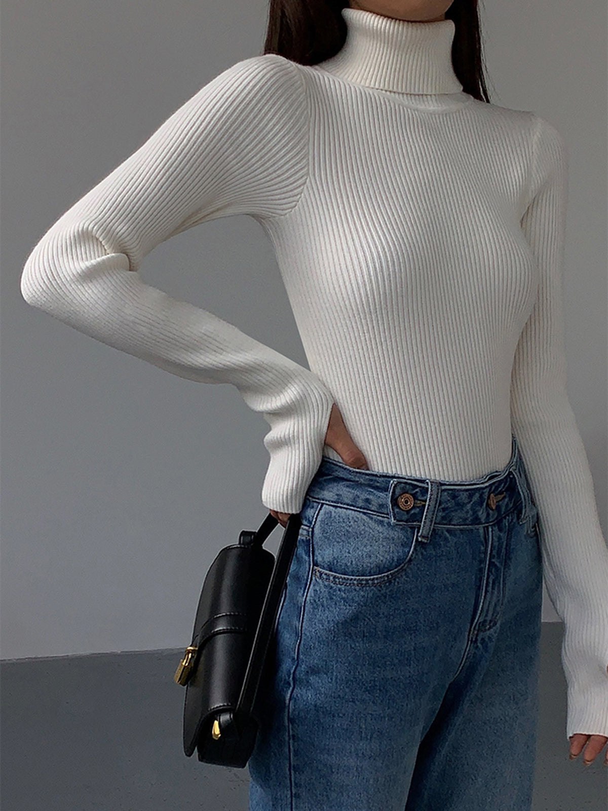 Women's Inga ribbed turtleneck sweater in White