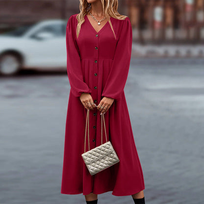 Long sleeve pleated midi dress, side view