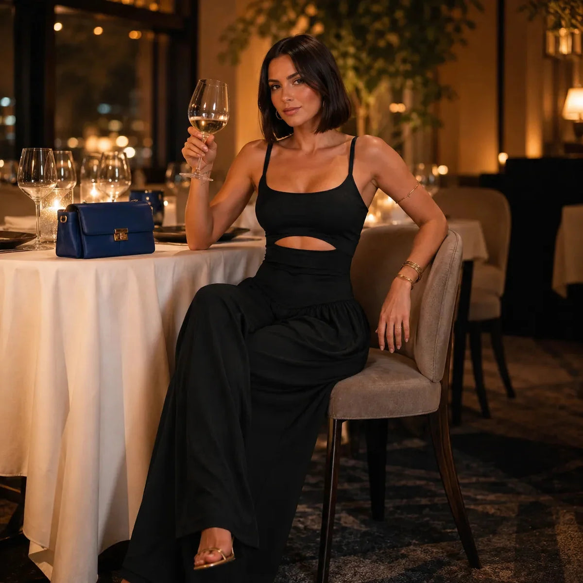Cutout wide-leg jumpsuit, view 4