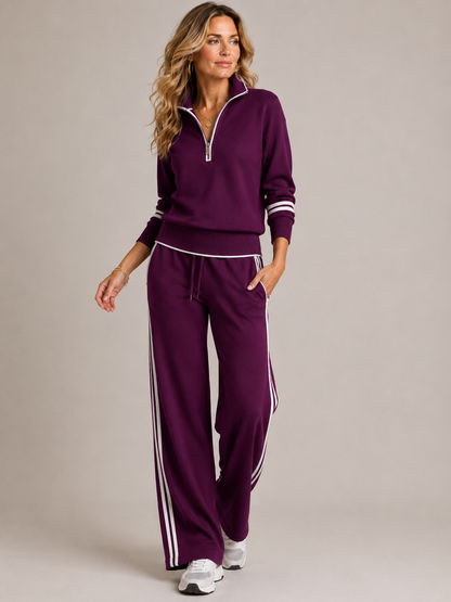 Kennedy half-zip sweater set in purple, front view