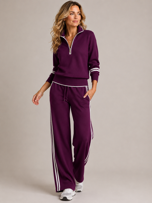 Kennedy half-zip sweater set in purple, front view