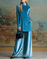 Kirsten turtleneck lounge set in blue, front view