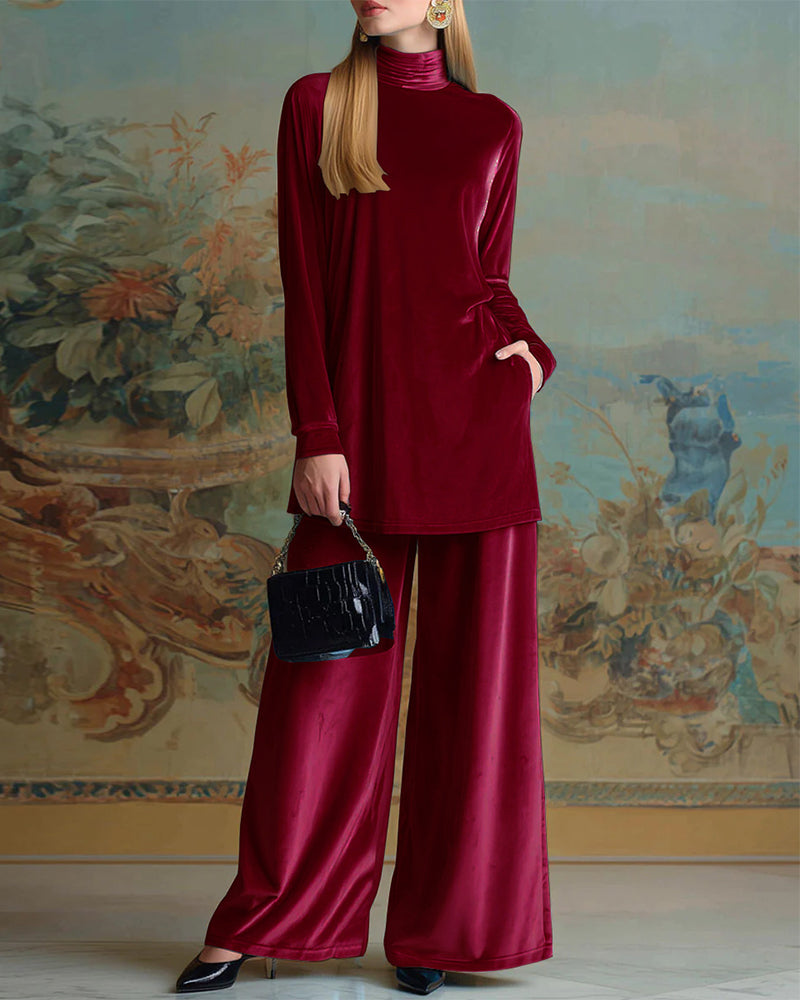 Turtleneck lounge set in wine red