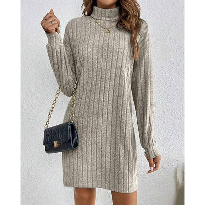 Ribbed turtleneck sweater dress, back view