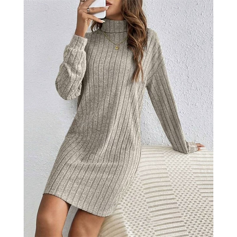 Ribbed turtleneck sweater dress, color variant