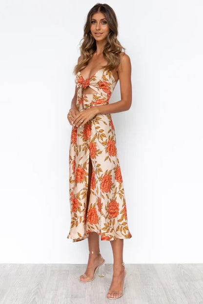 Floral cutout midi dress, full length view