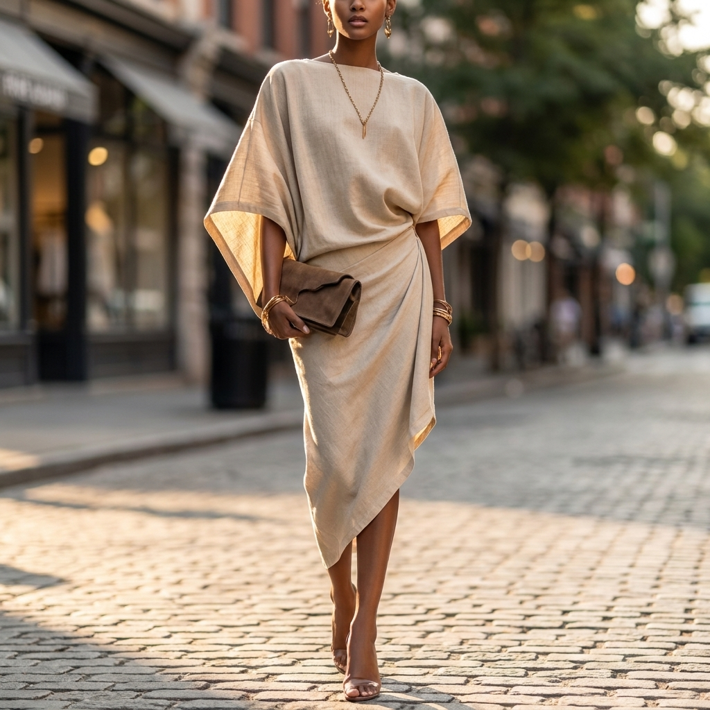 Asymmetric midi dress, view 4