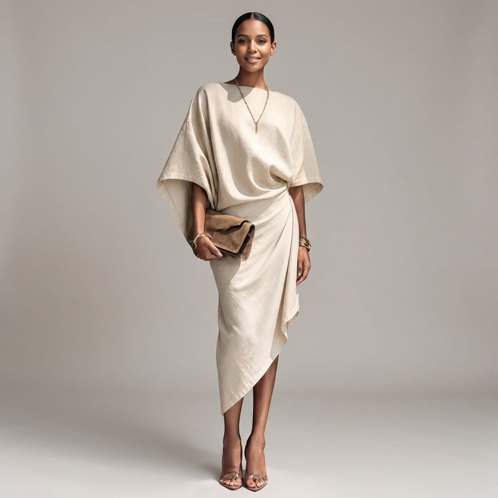 Asymmetric midi dress, view 5