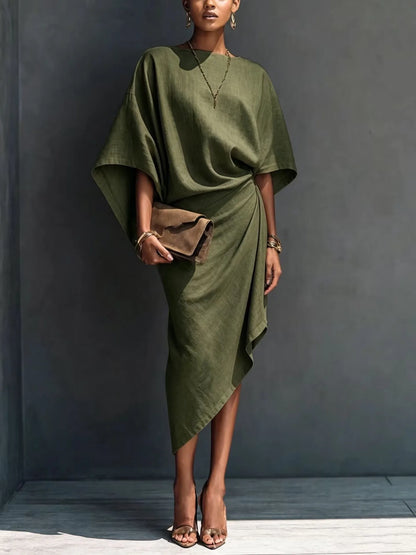 Asymmetric midi dress in army green
